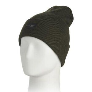 Rag & Bone Addison Logo Patch Wool Blend Beanie Hat in OliveUnisex